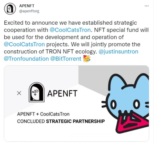 APENFT与Tron Cool Cats达成战略合作